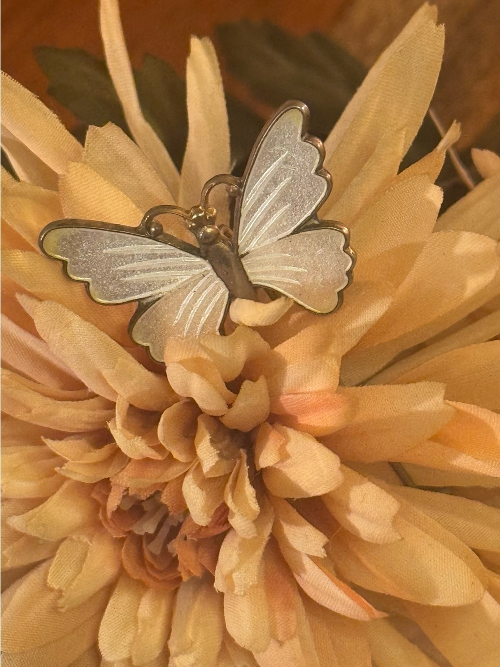 White Shimmering Enamel Brass Butterfly Vintage Stick Pin